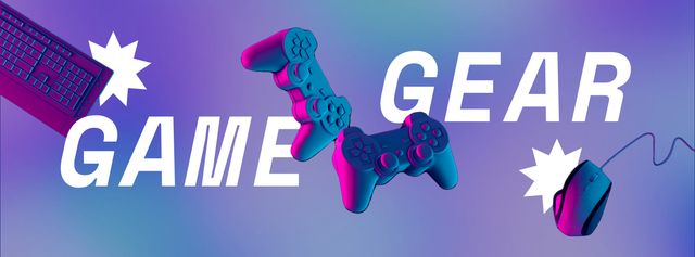 Gaming Gear Sale Offer with Joysticks and Keyboard Facebook Video coverデザインテンプレート