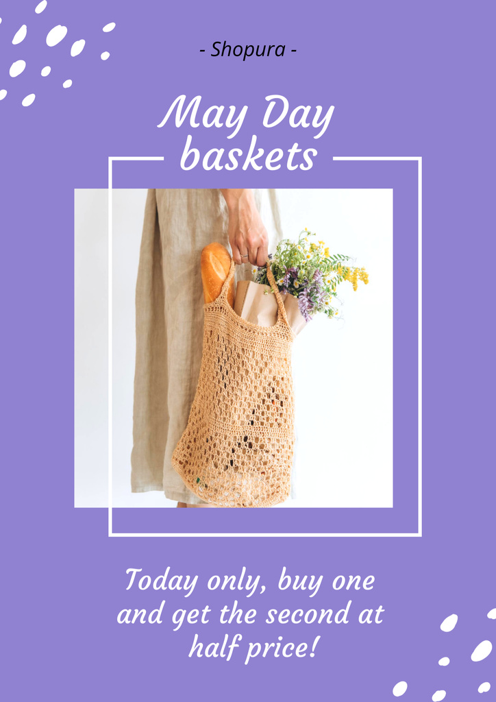 Exquisite May Day Basket With Herbs Sale Offer Poster B2 Design Template