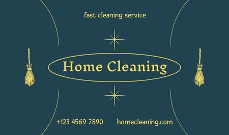 Cleaning Services Offer with Brooms Business card Design Template