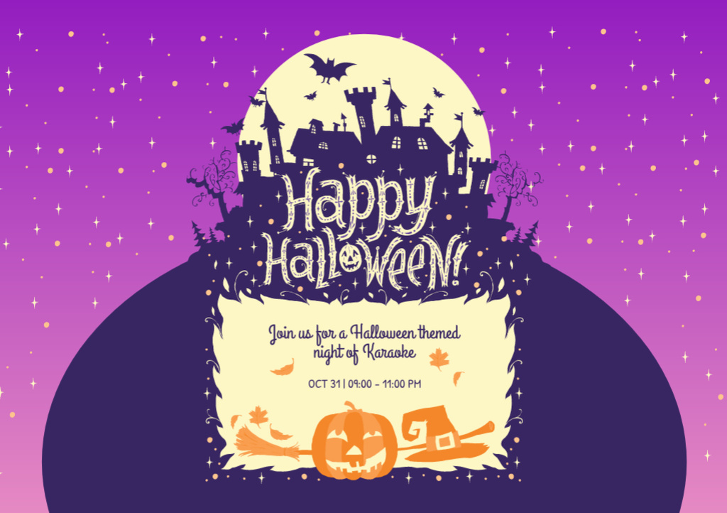 Bewitching Karaoke Night Promotion For Halloween Flyer A5 Horizontal Design Template