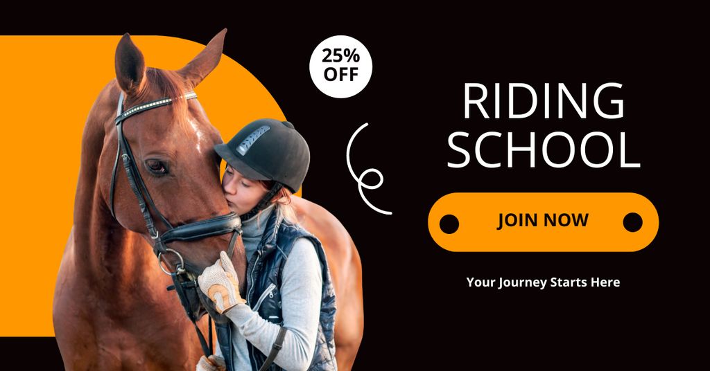 Lessons at Riding School with Discount Facebook AD Πρότυπο σχεδίασης