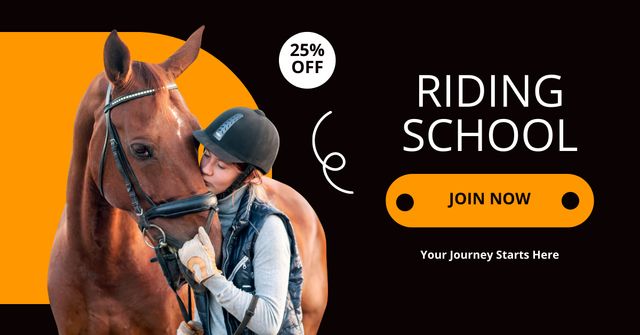 Lessons at Riding School with Discount Facebook AD Modelo de Design