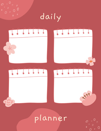 Empty Blank with Cute Pink Flowers Notepad 107x139mm Design Template