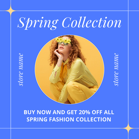 Ontwerpsjabloon van Instagram AD van Spring Women's Collection Sale Announcement with Woman in Floral Sunglasses