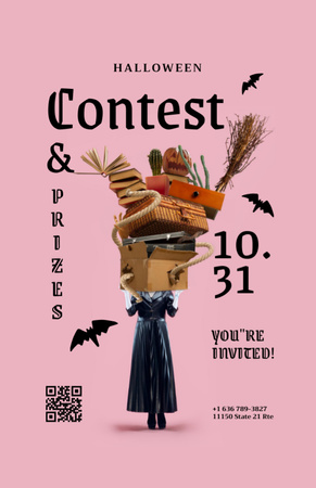 Halloween Contest Announcement in Pink Invitation 5.5x8.5in Design Template