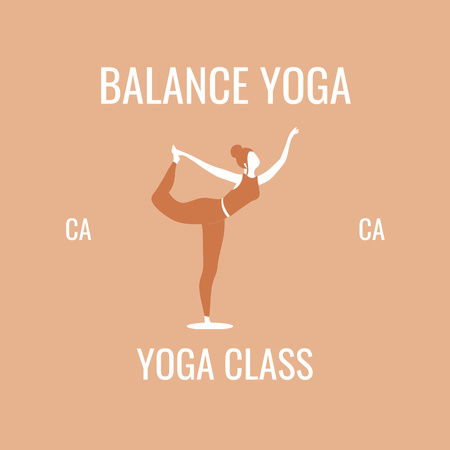 Yoga Class Ad with Woman balancing Logo 1080x1080pxデザインテンプレート