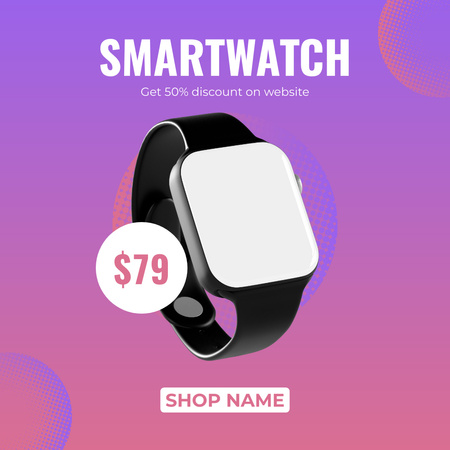 Venda de Smartwatch Eletrônico com Pulseira Preta Instagram AD Modelo de Design