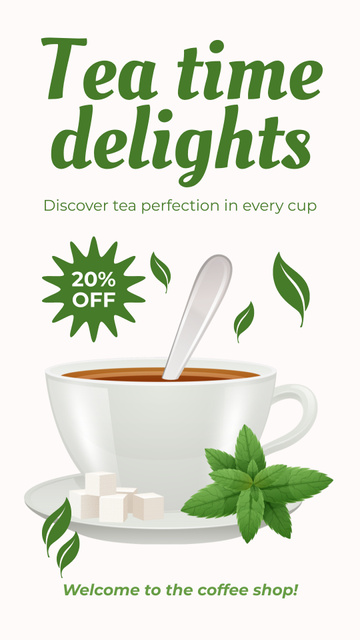 Plantilla de diseño de Hot Tea With Leaves And Sugar At Discounted Rates Instagram Story 