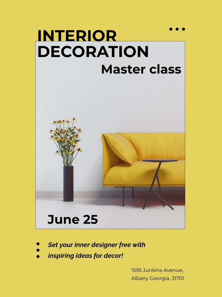 Summer Masterclass of Interior Decoration with Stylish Yellow Sofa Poster US Design Template