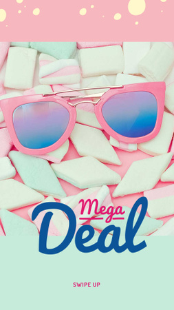 Stylish pink Sunglasses on marshmallows Instagram Story Design Template
