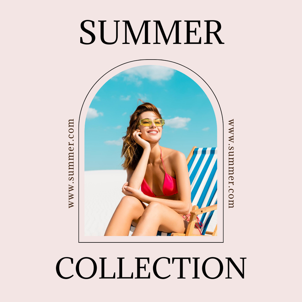 Summer Swimwear Collection with Young Woman Instagram Design Template