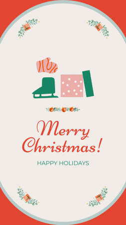 Designvorlage Weihnachtsgruß mit Schlittschuhen in Geschenkbox für Instagram Video Story