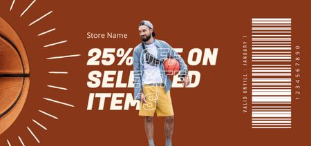 Handsome Man with Ball for Sport Store Coupon Din Large Design Template