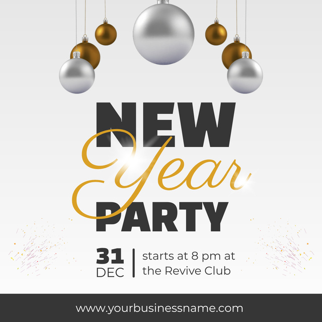 Designvorlage Exciting New Year Party Announcement With Baubles für Animated Post