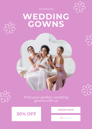 Wedding Gowns Offer with Cheerful Bride and Bridesmaids Flayer Design Template