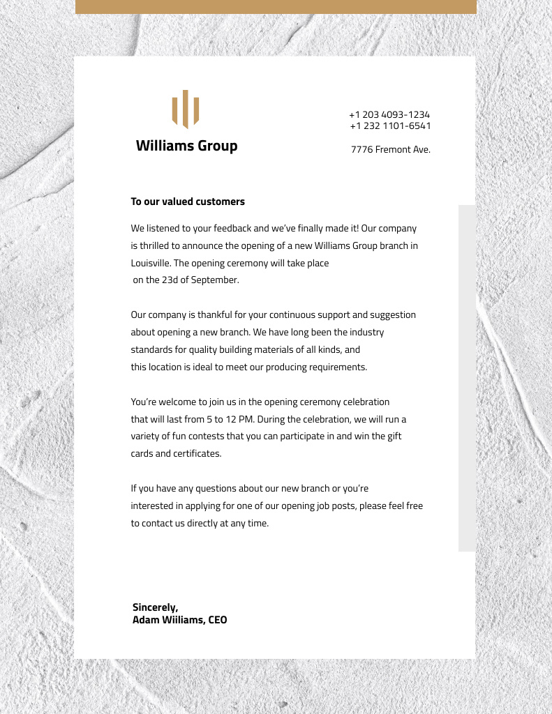 Business Company Official Event Announce Letterhead 8.5x11in Design Template