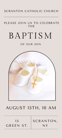 Baptism Ceremony Announcement with Tiny Baby Shoes Invitation 9.5x21cm Design Template