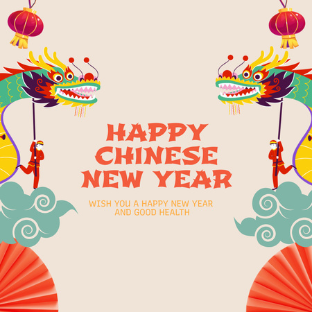 Hyvää kiinalaista uutta vuotta onnittelut lohikäärmeille Instagram Design Template