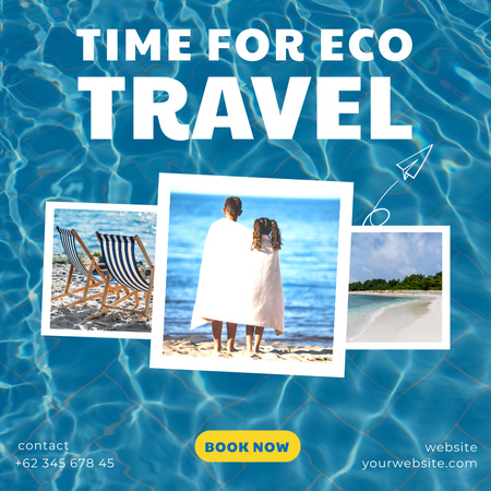 Ontwerpsjabloon van Instagram van Inspiratie voor eco reizen met kinderen in de buurt van zee