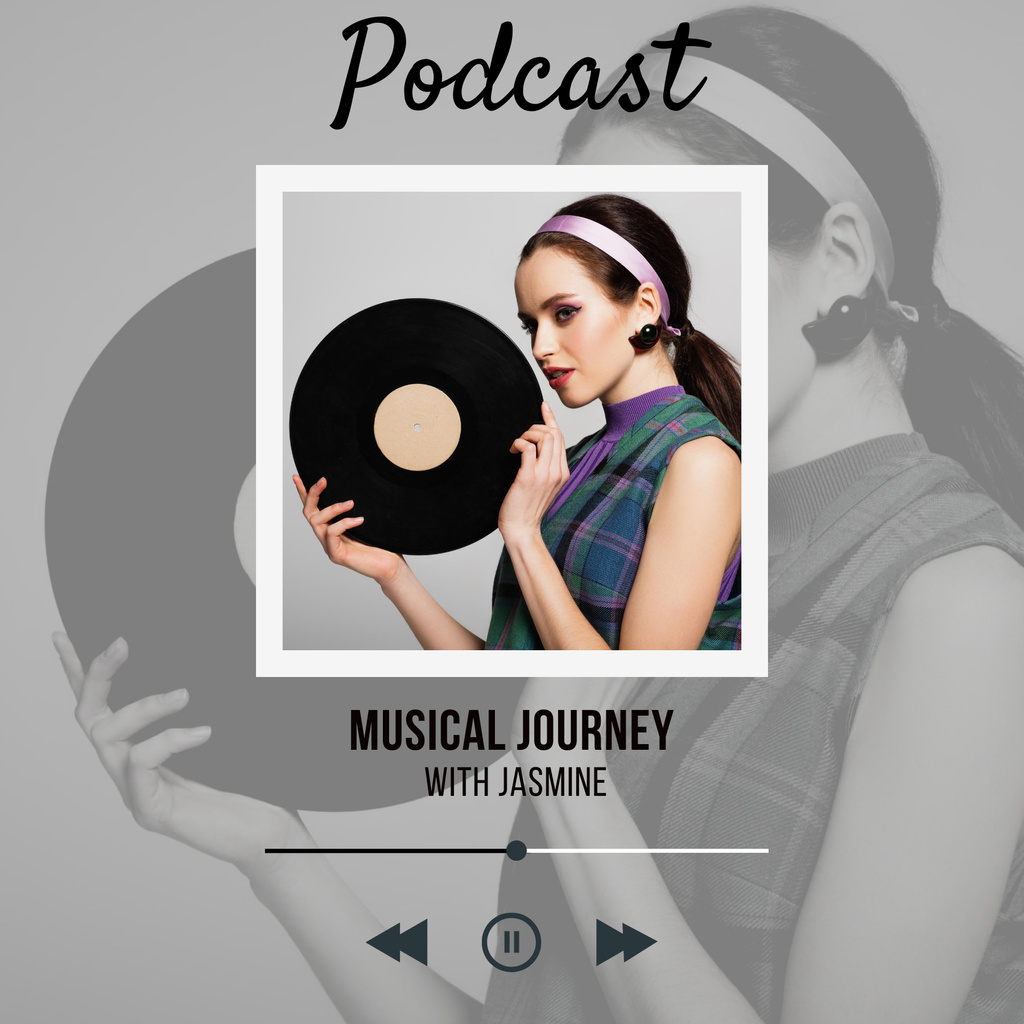 Musical Podcast with Vinyl Disk Podcast Cover Modelo de Design