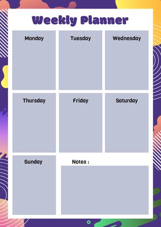 Personal Weekly Planner with Multicolored Abstract Illustration Schedule Planner Design Template