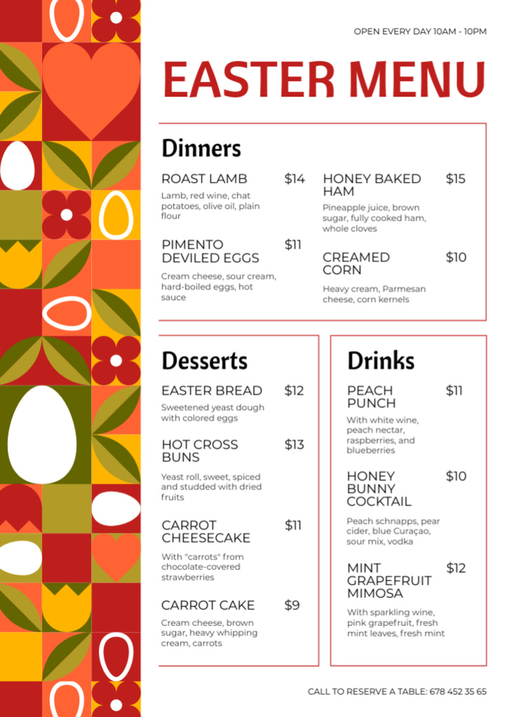 Easter Meals Offer with Festive Ornament Menu Design Template