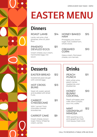 Предложение пасхальных блюд с праздничным орнаментом Menu – шаблон для дизайна