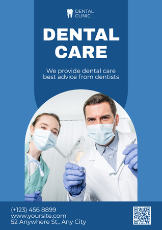 Dental Care Services Offer with Friendly Doctors Poster – шаблон для дизайну