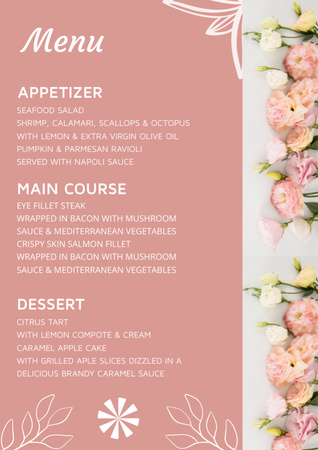 Szablon projektu różowy wedding food list z eustomas Menu