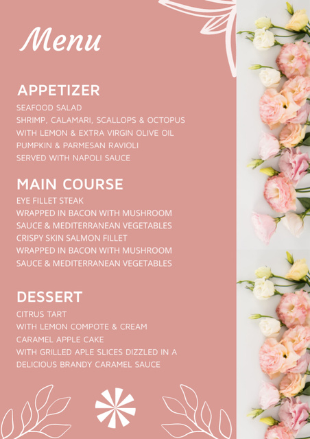 Pink Wedding Food List with Eustomas Menuデザインテンプレート