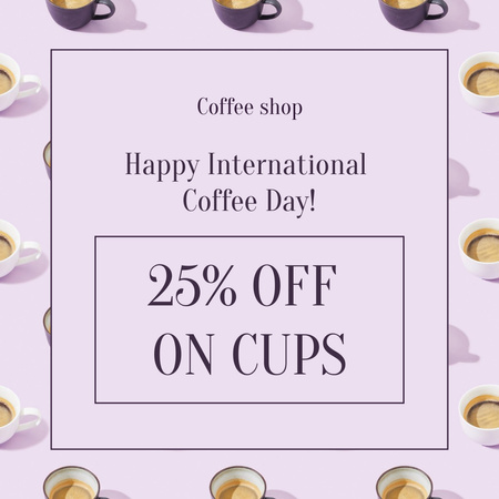 Приветствие Международного дня кофе с чашками Instagram – шаблон для дизайна