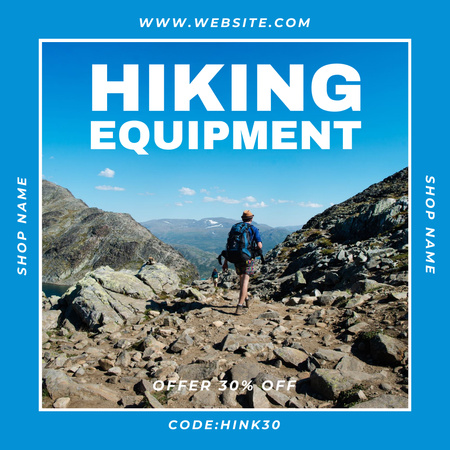 Ad of Hiking Equipment with Man in Mountains Instagram AD Design Template