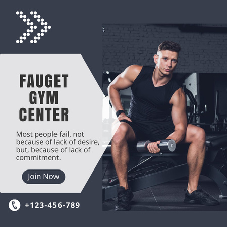 Strong Man Doing Exercise with Heavy Weight Dumbbells Instagram Design Template