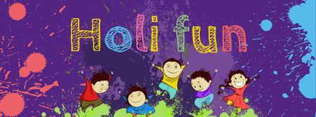 Indian Holi festival celebration with Funny Kids Facebook cover Modelo de Design