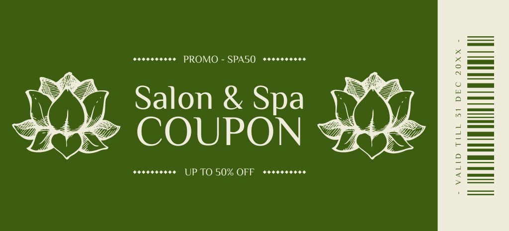 Special Offer of SPA Services with Lotus Flower Coupon 3.75x8.25in – шаблон для дизайна