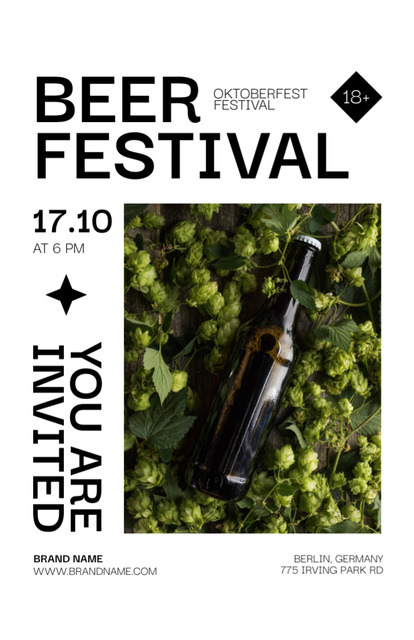 Oktoberfest Celebration Announcement With Bottle And Hops Invitation 5.5x8.5in Šablona návrhu