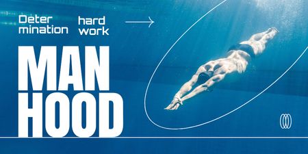 Manhood Inspiration with Athlete Man swimming in Pool Twitter Šablona návrhu