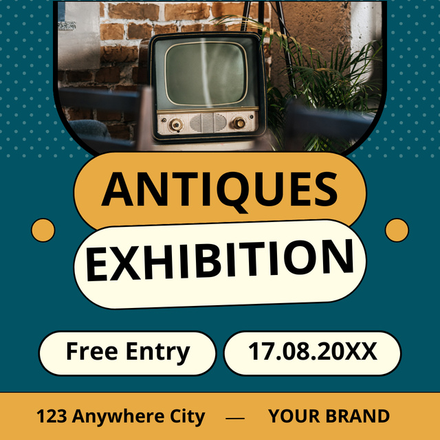 Antiques Stuff Exhibition Announcement With Free Entry Instagram AD Πρότυπο σχεδίασης