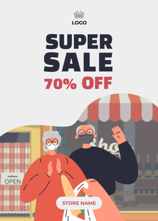 Big Sale Offer For Food With Illustrated Couple Flayer Design Template
