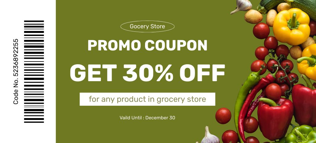 Grocery Store Offer with Raw Organic Vegetables Coupon 3.75x8.25in Design Template