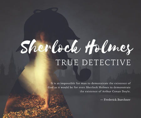 Sherlock Holmes quote on London view Facebook Design Template