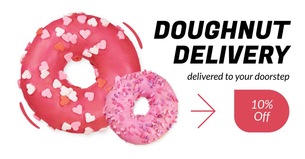 Doughnut Delivery Ad with Pink Donuts and Offer of Discount Facebook AD Tasarım Şablonu