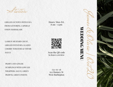 Wedding Meal List With Leaves Menu 11x8.5in Tri-Fold Design Template