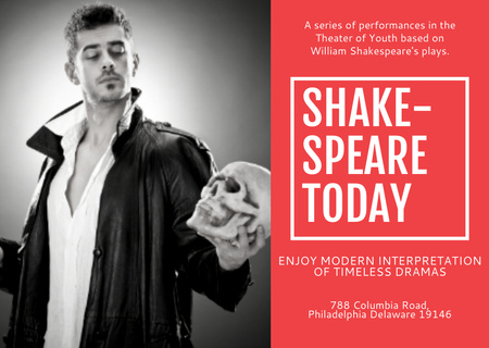 Ontwerpsjabloon van Card van Optredens van Shakespeare in het Theatre of Youth