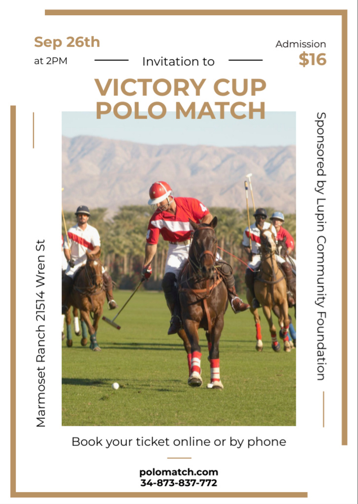 Designvorlage Polo Championship Announcement with Horses für Flyer A6