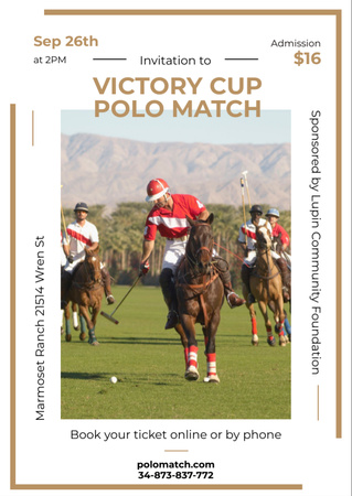 Polo Match Invitation with Players on Horses Flyer A6 Design Template