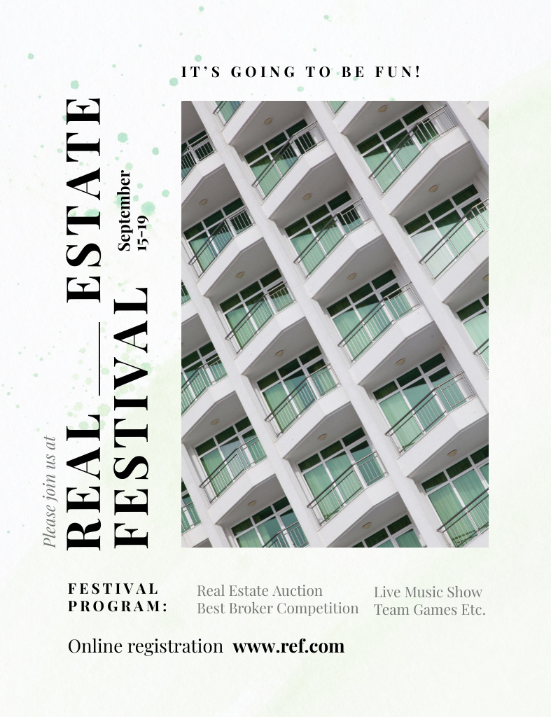 Real Estate Festival Announcement With Show And Auction Invitation 13.9x10.7cm Design Template