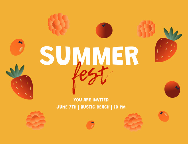 Summer Festival Announcement With Fruits Invitation 13.9x10.7cm Horizontal Modelo de Design