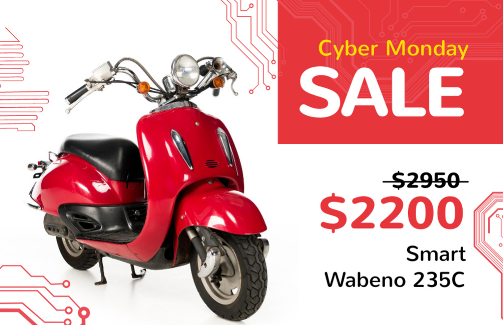 Sale on Cyber Monday with Red Electric Scooter Flyer 5.5x8.5in Horizontal Tasarım Şablonu