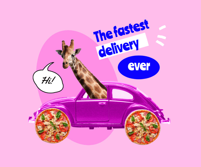 Designvorlage Funny Giraffe in Bright Retro Car für Large Rectangle